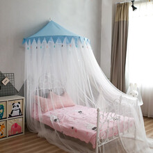 小斑鸠 儿童帐篷蚊帐 ins公主风圆顶床幔免安装 男女孩儿童床蚊帐 大号清新蓝（流苏款）适用1.5-2米床 送星星灯串