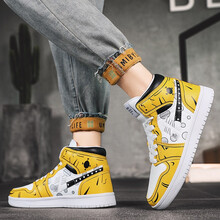 鹏威秋冬季男鞋子 韩版潮流高帮板鞋时尚百搭潮鞋男士运动休闲鞋加绒保暖棉鞋青少年学生 F21白黄色 43