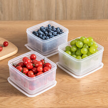 日本进口沥水保鲜盒葱花盒姜蒜冰箱收纳盒水果姜片大蒜收纳 1.1L三个装