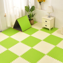 棉觉地垫爬行垫泡沫地垫拼接婴儿爬爬垫 儿童宝宝垫子加厚抗震防滑 米色+绿色 树叶纹60*60*1.2cm(6片+边条）