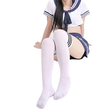 厄洛斯情趣内衣学院风棉质厚黑白条纹长筒袜过膝白色高筒袜学院袜子sm角色扮演网纱透明诱惑搭配 白色-黑杠 均码