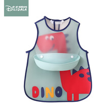 嘀哩哒啦宝宝幼儿童吃饭围兜衣婴儿围嘴饭兜罩衣防水食饭兜免洗围脖口水巾 红色恐龙