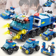 特警军事积木系列兼容乐高坦克航母飞机舰船特警车模型6-12岁儿童益智玩具男孩生日礼物 6合1特警战队147颗粒