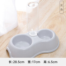 狗盆狗碗猫碗双碗自动饮水食盆狗狗碗猫咪水碗防打翻饭盆宠物用品 塑料自动注水双碗-灰色 猫狗通用/加厚防摔