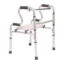 礼达康 老年人助行器带轮带座老人四脚拐杖凳学步车助步器手推车折叠轮椅 铝合金灰杠四角带座款