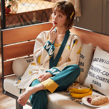 回访人春秋纯棉三件套月子服春夏孕妇睡衣产后哺乳衣产妇喂奶衣家居套装 M999#字母香蕉 女款L码 100-120斤