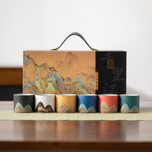 苏氏陶瓷（SUSHI CERAMICS）手绘釉画彩千里江山手抓壶礼盒套装中国风文创伴手礼