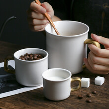 瓷彩美（CECEME）欧式磨砂创意马克杯 咖啡杯配底座套装简约陶瓷水杯早餐杯子 D款白色咖啡杯-70ml