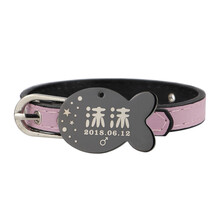 哈宝哈贝 猫牌定制炫酷猫咪专用身份牌定做双面刻字项圈铃铛套装 激光刻字泰迪小狗名牌宠物配饰 粉色项圈+鱼形黑色 小号S:1.0*26cm
