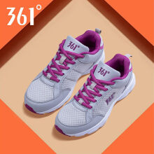 361°女鞋 跑步鞋女运动鞋夏季361度女鞋网面休闲鞋透气软底旅游鞋子 灰/深紫 37