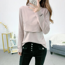 LYL 哺乳上衣 春秋打底哺乳衣上衣半高领长袖喂奶T恤交叉哺乳月子服 卡其色 2XL