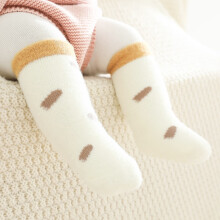 婴儿袜子加绒加厚宝宝袜冬季卡通仿貂绒防滑儿童地板袜保暖新生儿袜 橘色3双组 M(1-3岁)