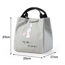 法岚仕邦 便当包大号手提袋保温卡通上班族午餐包小学生饭盒袋包带饭菜便携袋子 灰色小兔