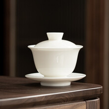 乐叙 羊脂玉盖碗茶杯德化白瓷三才杯大号功夫茶碗家用单个陶瓷泡茶盖碗 羊脂玉盖碗-知音100ml