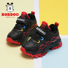 巴布豆童鞋男童运动鞋秋冬2020年新款加绒加厚中大童二棉鞋儿童鞋女 Q05013黑/红 26