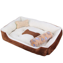 澳美滋 狗窝 大中小型四季通用狗狗用品狗垫子大号狗狗睡垫床垫宠物用品柔软舒适保暖宠物猫窝 咖米色（窝+毛毯） L（80*60*15cm，适合45斤内）