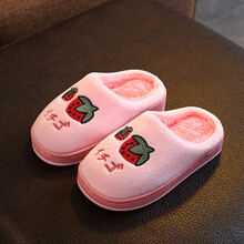 儿童拖鞋男秋冬男童女童居家室内棉鞋保暖可爱毛毛拖棉拖鞋冬 粉红草莓 18/22-23(内长16cm)