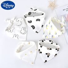 迪士尼商场好品质刚出生小孩戴的口水巾婴儿纯棉围嘴春秋冬新生儿头巾儿童围巾口水围兜宝宝三角巾 5条装三角巾洁白清澈系
