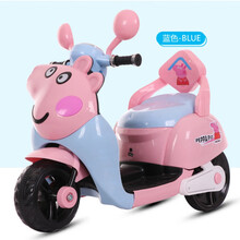 小猪佩奇儿童电动摩托车宝宝三轮车男孩女孩可坐电动车 蓝色单驱+坐垫+音乐灯光