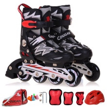 美洲狮（COUGAR）溜冰鞋成人轮滑鞋儿童套装初学可调码男女直排休闲旱冰鞋835 黑白鞋全套装 S码29-32
