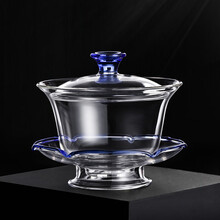 知语堂 禾器新品耐热玻璃盖碗单个三才茶碗不烫手沏茶泡茶杯功夫茶具晶彩沁莲盖碗 宝蓝色