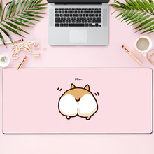 海琴烟 鼠标垫超大号可爱女生卡通动漫锁边加厚定制订做电脑桌垫键盘垫 柯基屁屁 500x1000x4mm