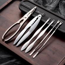 onlycook 家用吃蟹工具 蟹八件拆螃蟹三件套 大闸蟹针蟹钳夹子吃螃蟹神器 豪华版6件套/黑色收纳盒