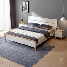 全友家居 双人床 北欧卧室简约家具实木边框板式床121810  床+床头柜*2+105069床垫 1800*2000