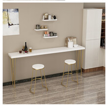 北欧大理石吧台桌家用简约靠墙小吧台客厅实木长条桌高脚桌酒吧桌 白色+金脚：100*40*105 单桌木板厚5cm 组装  支架结构