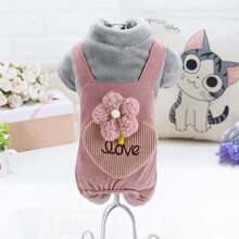 小狗狗衣服加厚秋冬装宠物小型犬泰迪比熊博美吉娃娃冬天加绒棉衣 浅灰色加绒爱心背带裤 S-适合约3~5斤穿