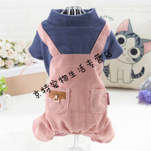 宠物衣服 狗狗衣服秋冬新款泰迪贵宾博美小狗服饰四脚衣 JEANS口袋背带-粉色 M-适合约5-7斤穿