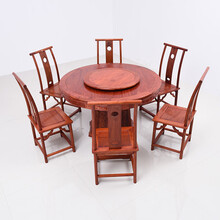 DFJXW F红木家具缅甸花梨（学名：大果紫檀）圆餐桌椅组合实木原木中式圆桌圆形饭桌餐厅歺桌 灯挂椅+圆桌七件套