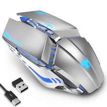 可充电式无线机械鼠标笔记本台式电脑游戏专用无限办公家用静音男女生苹果联想小米通用电竞外设非蓝牙 太空银-充电静音【升级版】