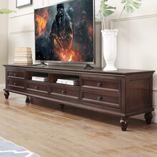 艾瑟儿摩登电视柜 美式实木电视柜茶几组合套装客厅家具视听柜子多抽屉电视机柜 1.8米电视柜深胡桃色（单电视柜）