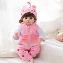 仿真婴儿洋娃娃会说话唱歌的智能软胶陪睡眠公仔玩偶大号感应可爱布娃娃儿童女孩公主玩具礼物 277马甲款粉色 礼盒+小鹿+感应款充电版