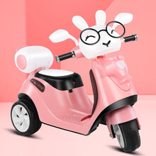 洛欧辰儿童电动摩托车三轮车充电玩具车遥控车小孩可坐男女宝宝电瓶车 粉色早教+双驱+大电瓶