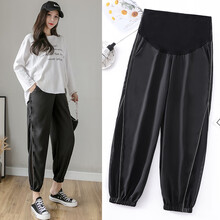 敏潮格伦孕妇裤子夏季薄款外穿时尚潮妈宽松冰丝哈伦裤休闲防蚊打底裤夏装 黑色 M