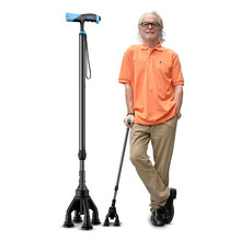 绿意 拐杖 老人 四脚拐棍碳纤维助行器 铝合金带灯可伸缩手杖轻便防滑老年人四角 镁合金拐杖黑色+ 新仿脚裸四脚+单脚