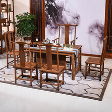 寻古红木家具非洲鸡翅木（学名：非洲崖豆木）茶桌椅组合实木新中式办公室泡茶桌茶台O 146茶桌+四出头官帽椅+曲尺官帽椅