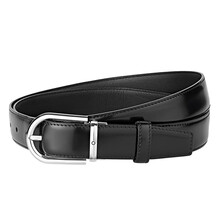 ＜送男友＞万宝龙MONTBLANC 男士黑色马蹄形闪亮镀钯针扣腰带皮带 126012