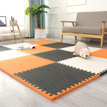 泡沫地垫拼接小朋友儿童家用拼图可坐地板垫加厚婴儿爬行垫爬爬垫抖音网红同款 白+橙+咖 30*30*1.2cm(16片)送16个边条