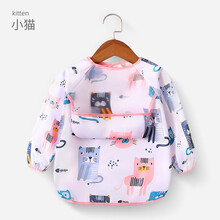 优尊宝宝吃饭罩衣儿童围兜防水防脏反穿婴儿围嘴饭兜秋冬围裙长袖 卡曼斯猫咪【TPU防水/两用款】 90（均码 建议0-1岁）