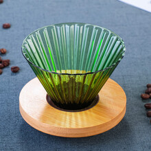 玻璃咖啡壶分享壶彩色条纹木托玻璃滤杯高硼硅手冲壶分享壶滤杯 翡翠绿条纹木托滤杯