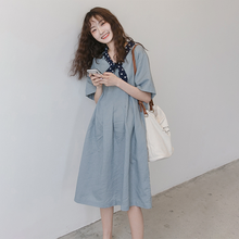 孕妇裙夏时尚孕妈装夏天外出中长款孕妇连衣裙宽松舒适孕妇装夏装新款套装孕妇裙子 波点领结 L