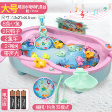 儿童磁性钓鱼宝宝玩具池套装小孩子1-3-6岁男孩2女孩电动早教 樱花粉|电池版|加水道具声光旋转 8鱼2鸭子2鱼竿