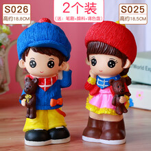 ℂℂ℘儿童涂色玩具2个装石膏娃娃涂颜色搪胶存钱罐彩绘白胚手工diy制作 玫红色 2个装送颜料笔刷