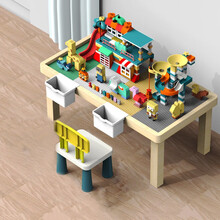 实木积木桌子积木底板兼容男孩玩具拼装模型折叠学习桌椅早教儿童玩具女孩大颗粒 中号大小桌+豪华大小颗粒套餐+1椅+豪礼