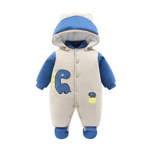 王子丹顿 新生婴儿连体衣冬季加厚外出抱衣男女宝宝秋冬装外套装0岁1红色满月棉衣 蓝色恐龙棉衣A 90码-18M/体重22斤内身高76厘米以下