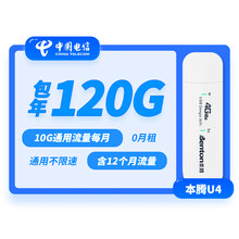 中国电信 4G纯流量卡上网卡100G手机流量卡全国通用0月租不限速流量卡手机平板监控车载上网流量卡 FM电信120G流量包年（10G/月 包年）带设备