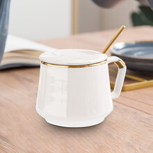 金裕尊轻奢网红咖啡杯碟欧式小奢华小精致家用套装陶瓷马克杯英式下午茶具杯子带盖勺北欧ins风格 白指环 1杯（配盖勺）普包